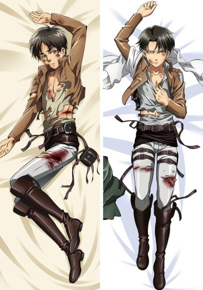 L’Attaque des Titans Eren Yeager & Livaï - Long coussin d’anime à câliner, plusieurs tailles