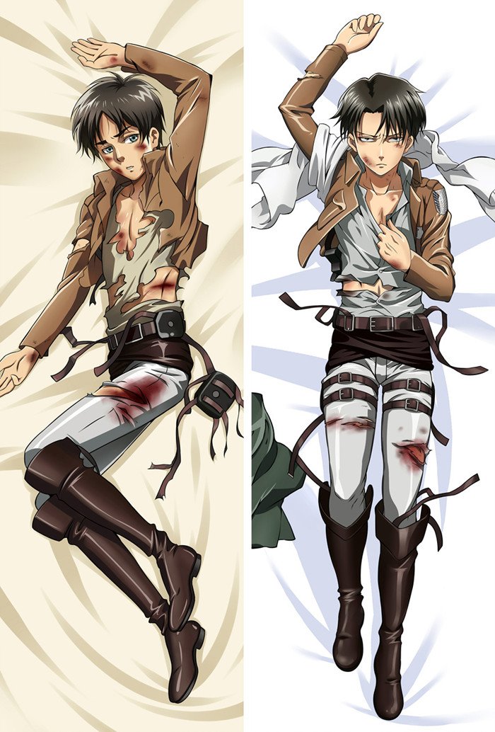 L’Attaque des Titans Eren Yeager & Livaï - Long coussin d’anime à câliner, plusieurs tailles